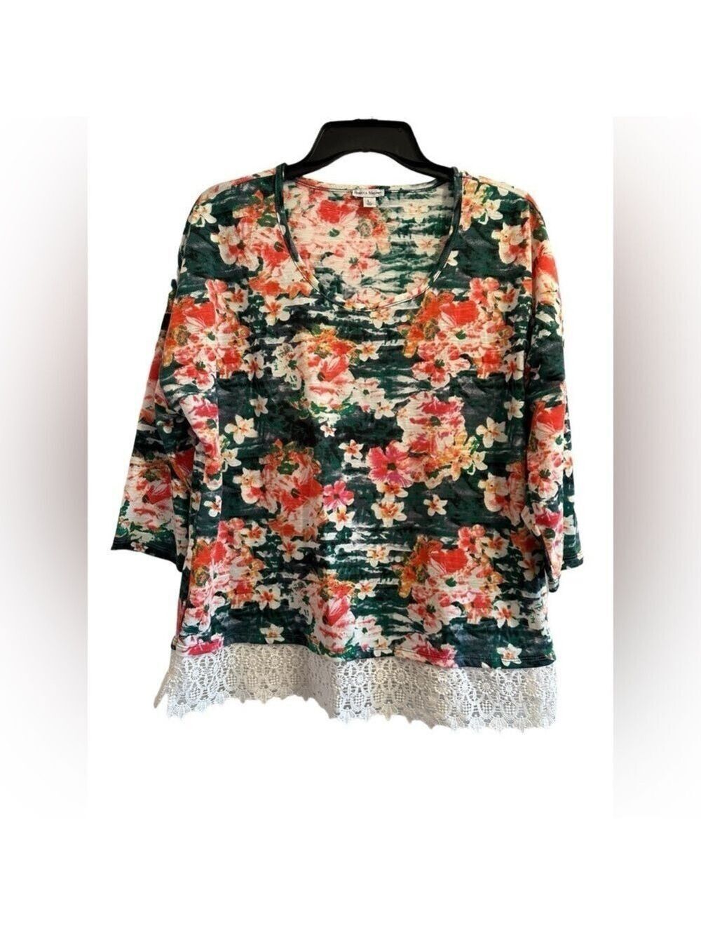 Rebecca Malone Tropical Floral Tunic W/ Lace Hem Womens Large Multicolored